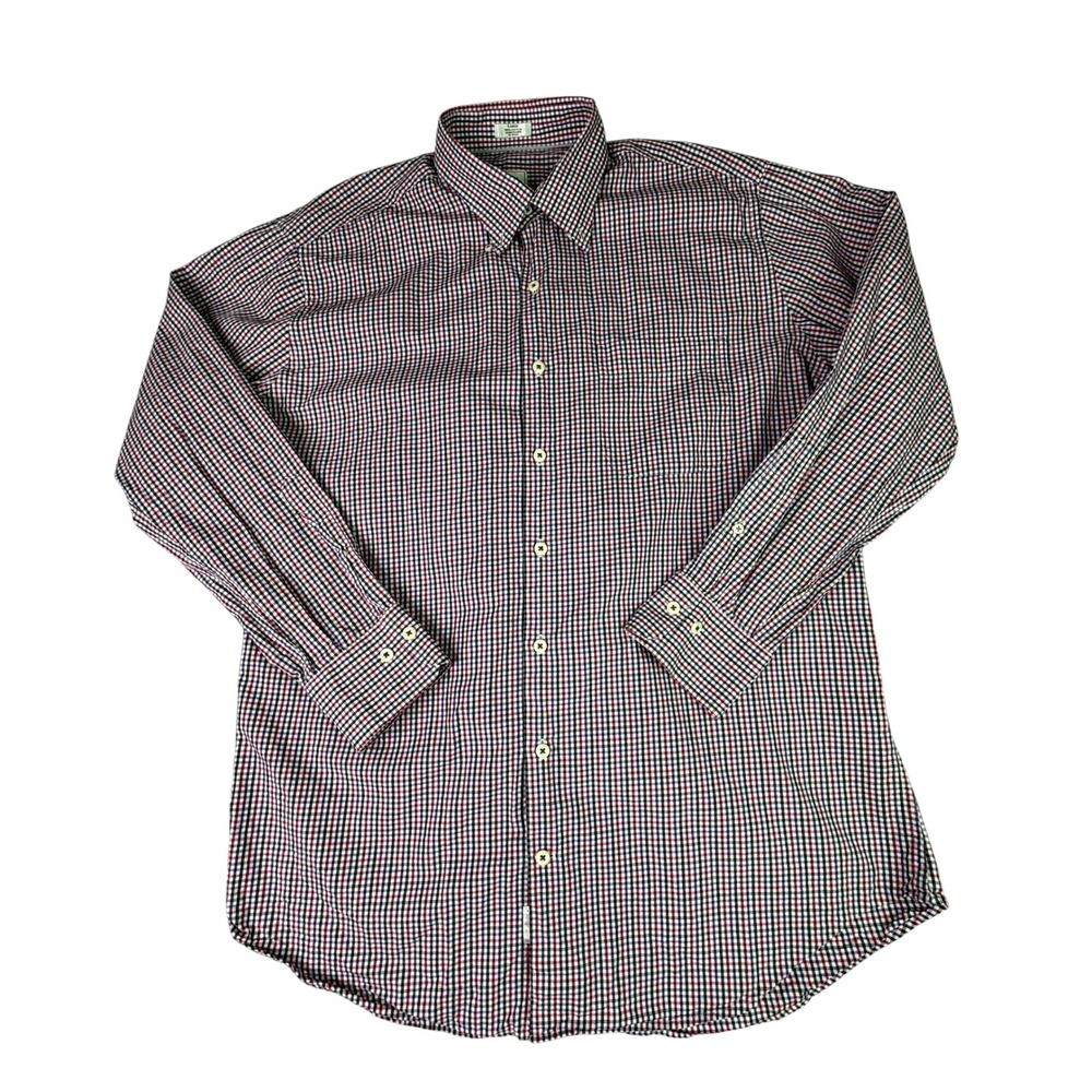 Peter Millar Mens Large Long Sleeve Button Down Shirt Red Purple Check Cotton‎
